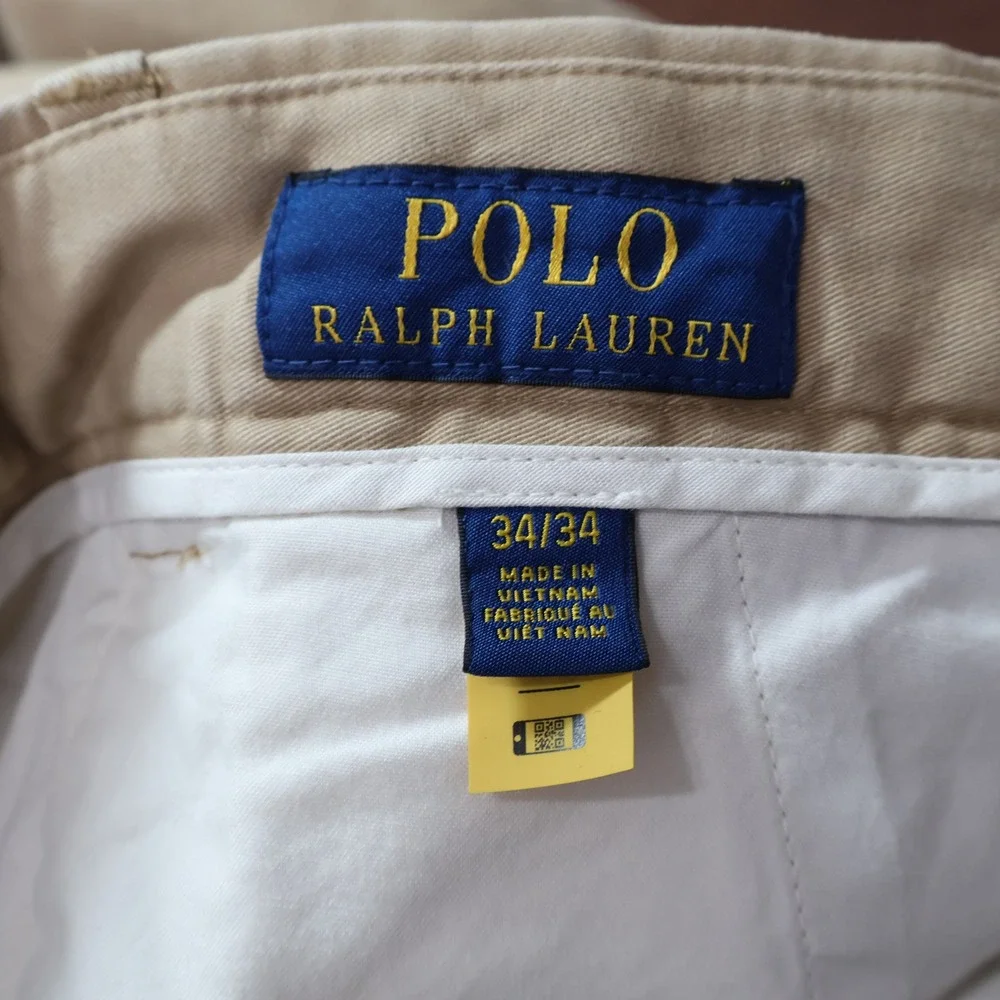 Polo Ralph Lauren Chino Pants Mens 34x32 Tan Khaki Stretch Cuffed $168 NWT
